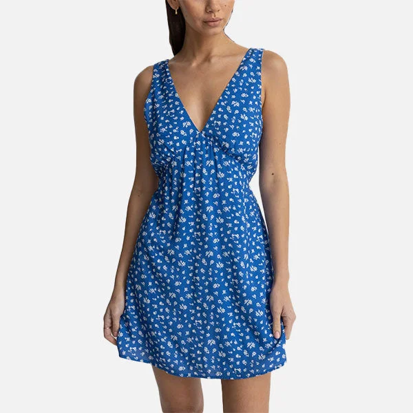 Rhythm Elodie Floral Mini Dress - Blue Cozy Knitted Mini Dress