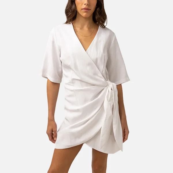 Rhythm Santorini Tie Front Mini Dress - White Casual Button-Up Mini Dress