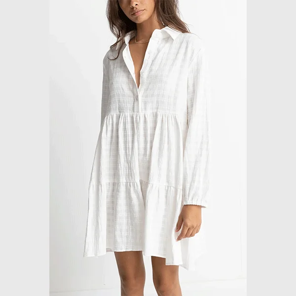 Rhythm Sonya Tiered Mini Dress - Cream Trendy Off-Shoulder Dress Mini