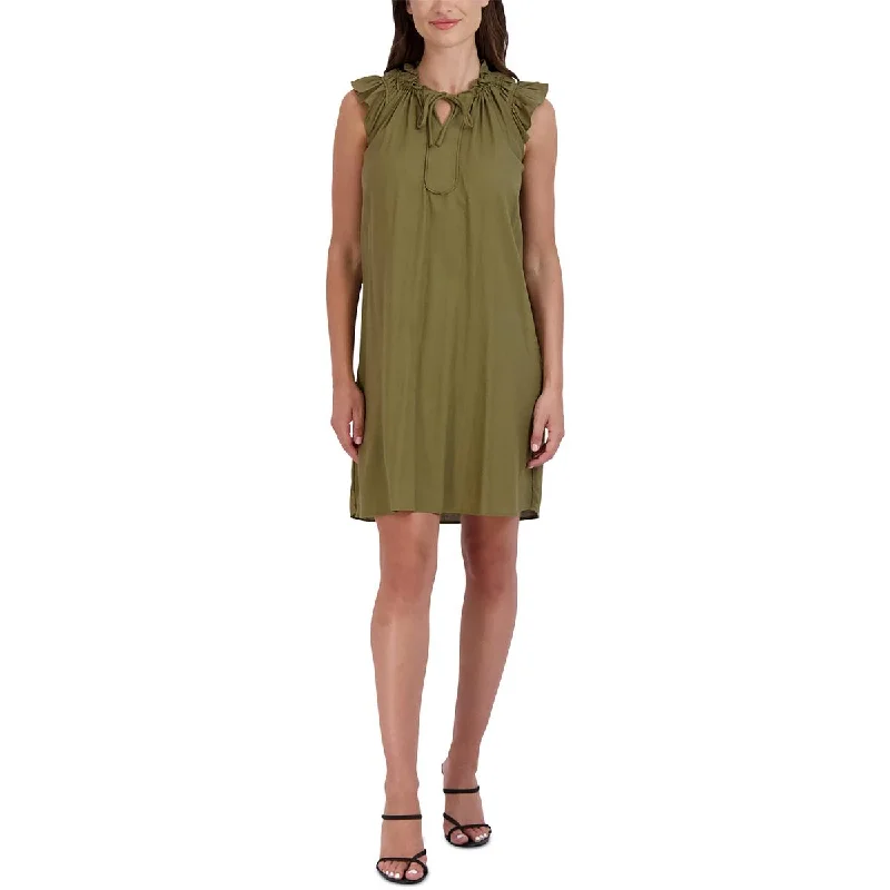 Robbie Bee Womens Ruffled Linen Mini Dress Chic Pleated Mini Dress