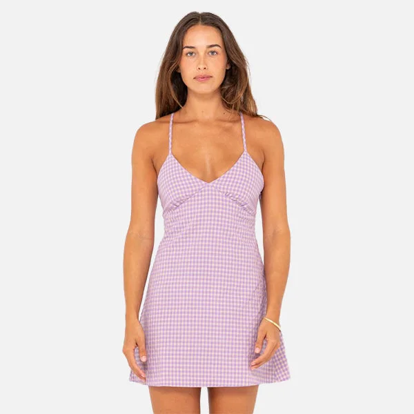 Rusty Checked Out Mini Dress - Purple Nights Trendy Floral Mini Dress
