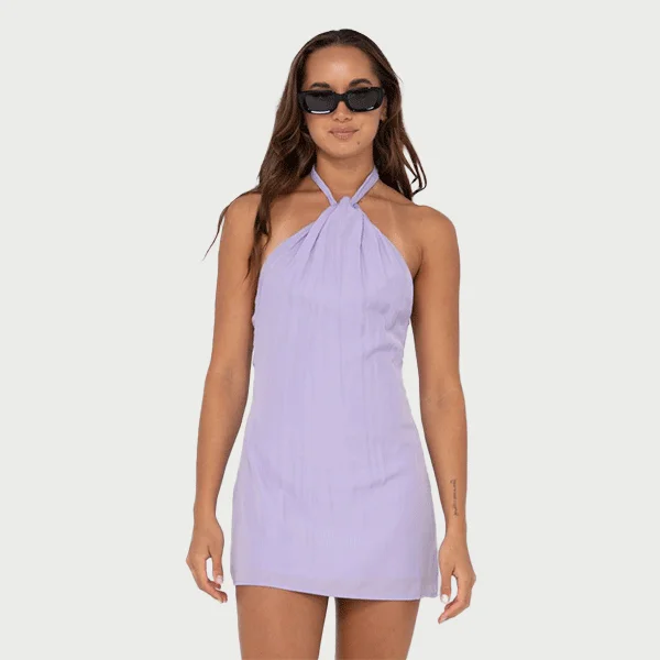 Rusty Harlet Halter Mini Dress - Muted Lavender Chic Bohemian Mini Dress