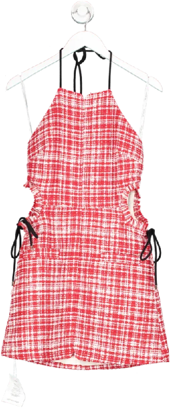 Self Portrait Red Boucle Cut Out Mini Dress UK 8 Elegant Lace-Up Mini Dress