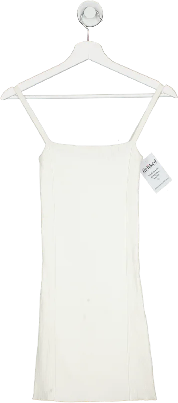 SIR White Ribbed Knit Mini Dress UK 6 Stylish Puff Sleeve Mini Dress