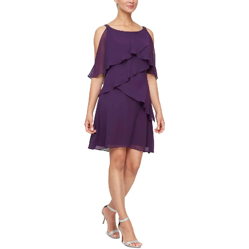 SLNY Womens Tiered  Mini Dress Comfortable Boho Mini Dress