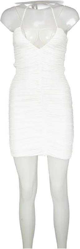 Superdown White Ruched Mini Dress UK XS Fashionable Pleated Mini Dress