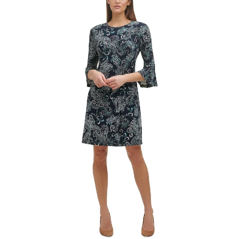 Tommy Hilfiger Womens Printed Bell Sleeve Mini Dress Stylish Ribbed Mini Dress