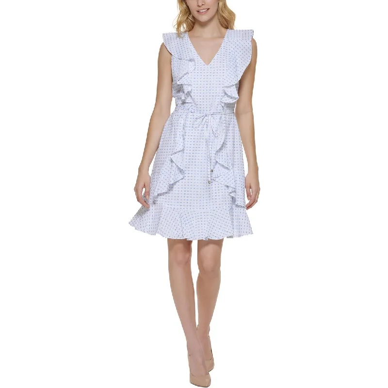 Tommy Hilfiger Womens Textured Clip Dot Mini Dress Comfortable Off-Shoulder Mini Dress Tommy Hilfiger Womens Textured Clip Dot Mini Dress Comfortable Off-Shoulder Mini Dress