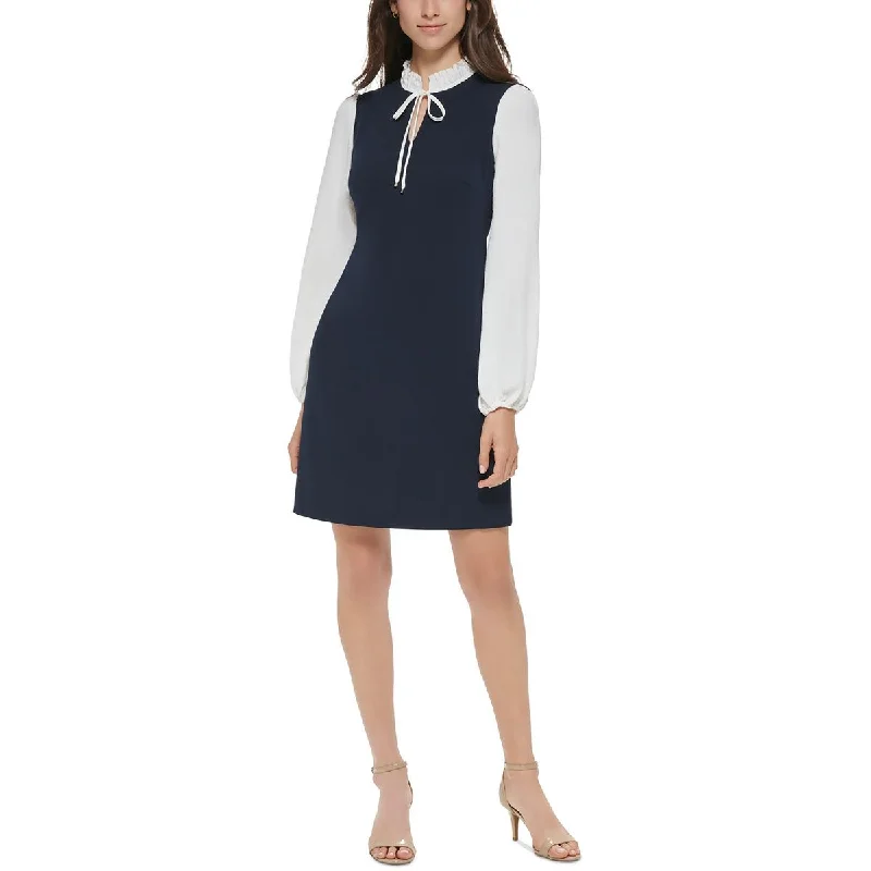 Tommy Hilfiger Womens Tie-Neck  Mini Dress Trendy Lace Mini Dress