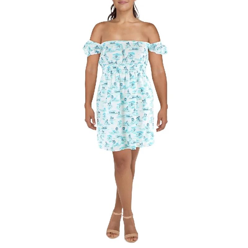Tommy Jeans Womens Cotton Tropical Print Mini Dress Elegant Mini Dress with Pleats