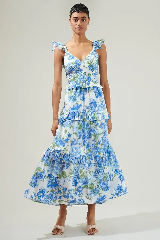 Truth Be Told Blue Floral Tiered Maxi Dress Elegant Wraparound Maxi Dress