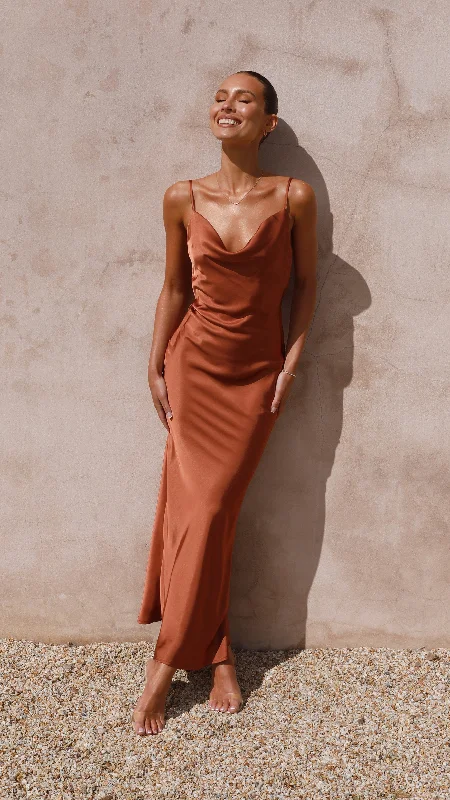 Willow Maxi Dress - Copper Trendy Maxi Dress with Lace