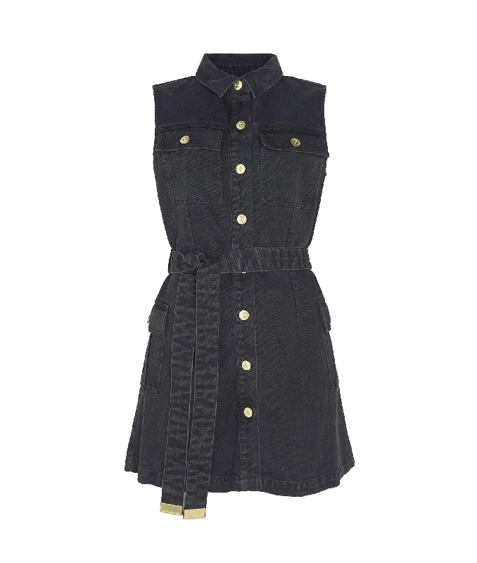 Tamsin Denim Mini Dress - Black Trendy A-Line Mini Dress