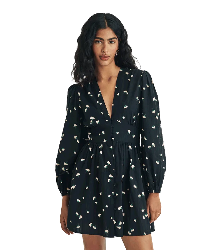 Ditsy Floral Long Sleeve Starlight Mini Dress - Black Trendy Bodycon Mini Dress