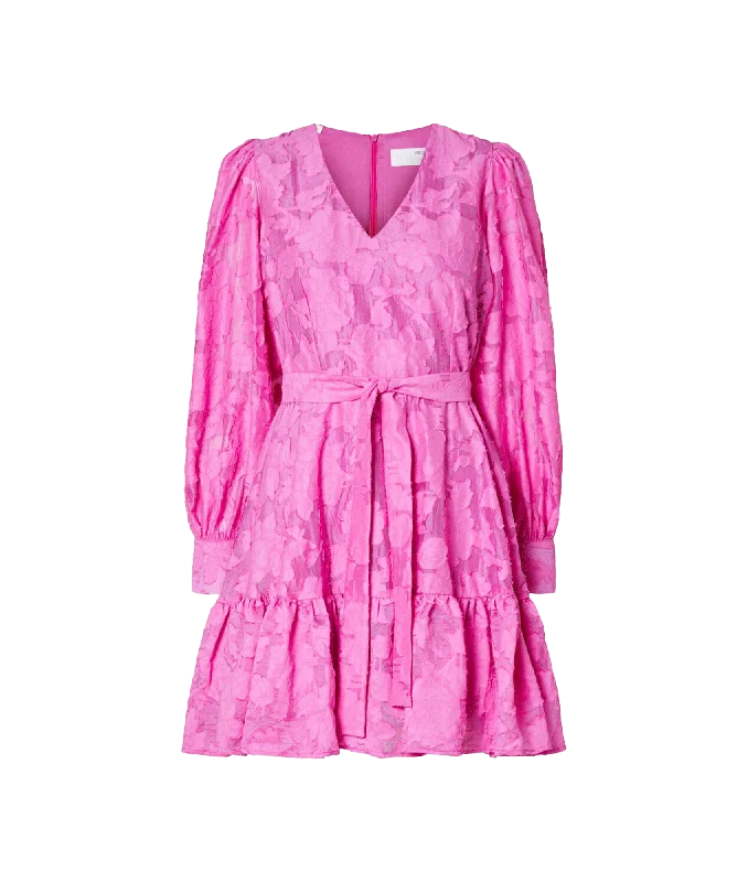 Long-sleeved Floral Mini Dress - Pink Trendy Lace Mini Dress