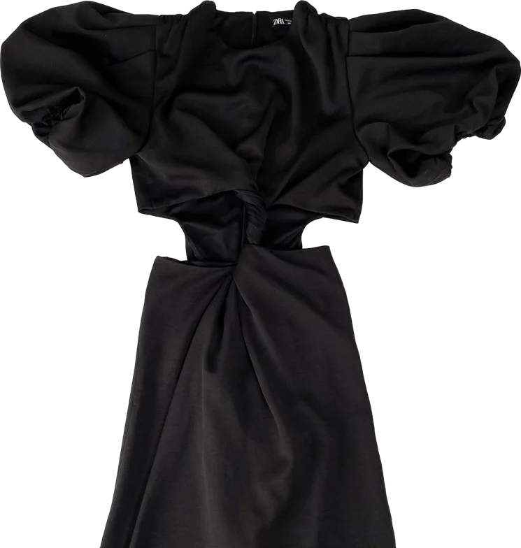 ZARA Black Puff Sleeve Mini Dress With Waist Cut Out BNWT UK S Elegant Mini Dress with Pleats ZARA Black Puff Sleeve Mini Dress With Waist Cut Out BNWT UK S Elegant Mini Dress with Pleats