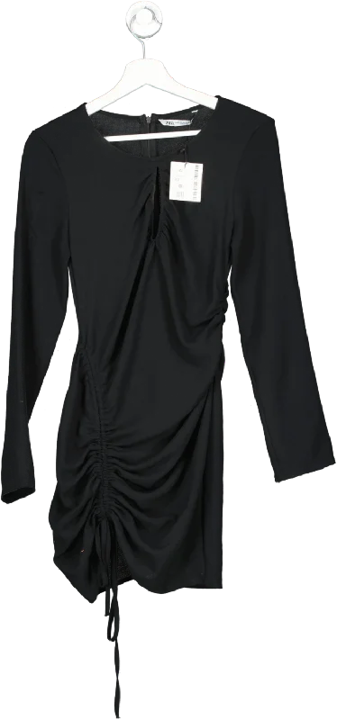 ZARA Black Ruched Detail Mini Dress BNWT UK XS Comfortable Polka Dot Mini Dress