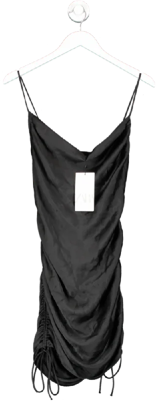 ZARA Black Ruched Side Satin Mini Dress BNWT UK S Fashionable Party Mini Dress