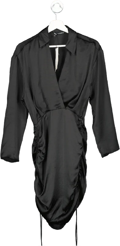 ZARA Black Satin Long Sleeve Ruched Mini Dress BNWT UK S Casual Mini Dress with Pockets ZARA Black Satin Long Sleeve Ruched Mini Dress BNWT UK S Casual Mini Dress with Pockets