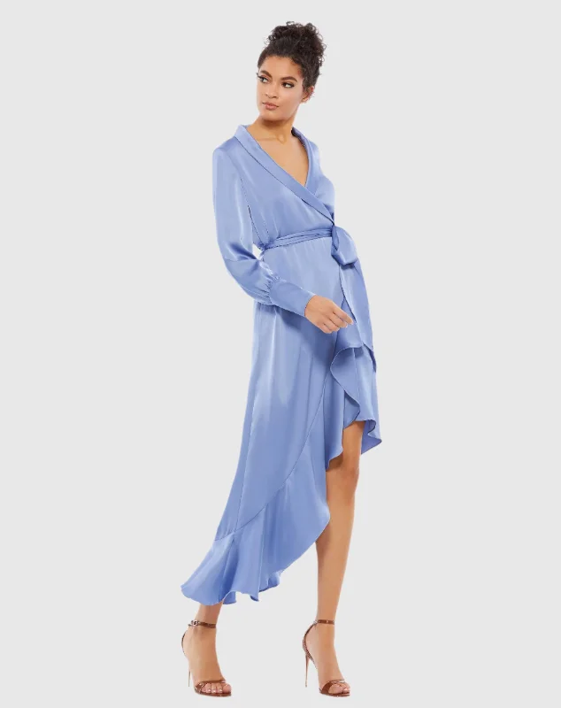 Long Sleeve Faux Wrap Midi Dress Comfortable Knitwear Midi Dress