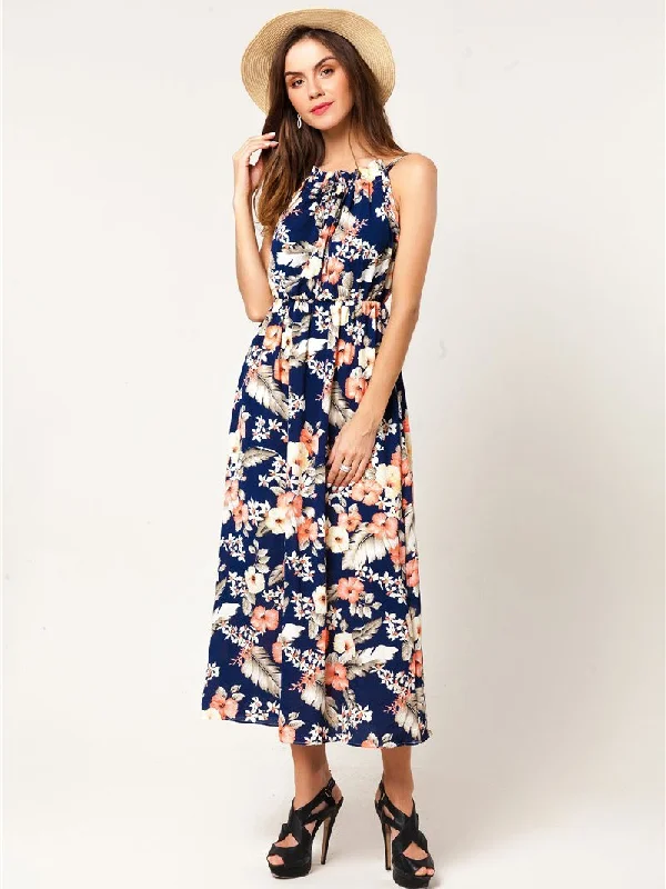 200 Degree Floral Printed Midi Dress Comfortable Short Sleeve Midi Dress