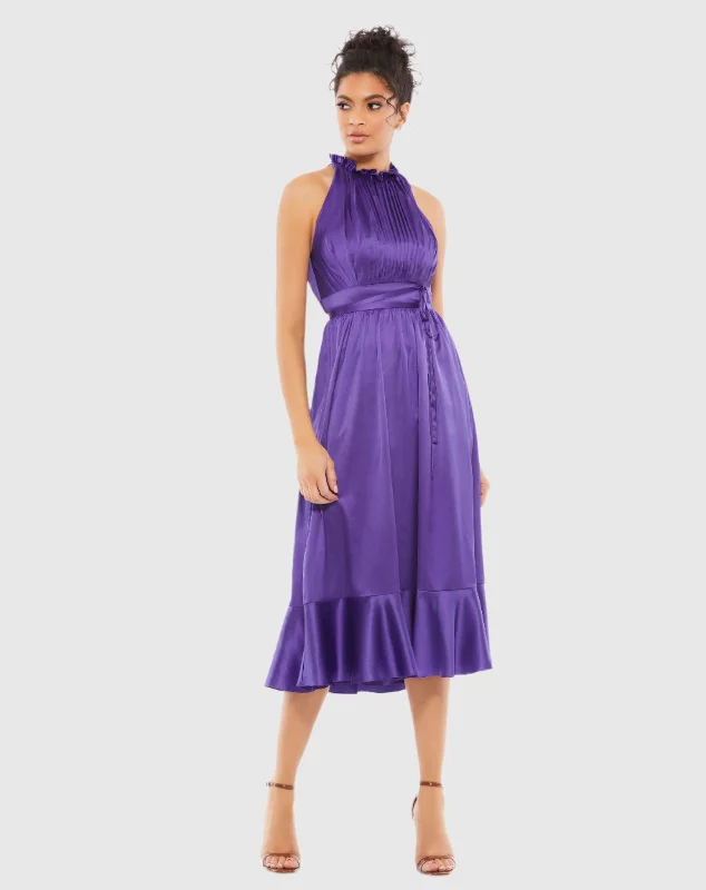 Ruffle Halter Neck Midi Dress Fashionable High-Low Midi Dress