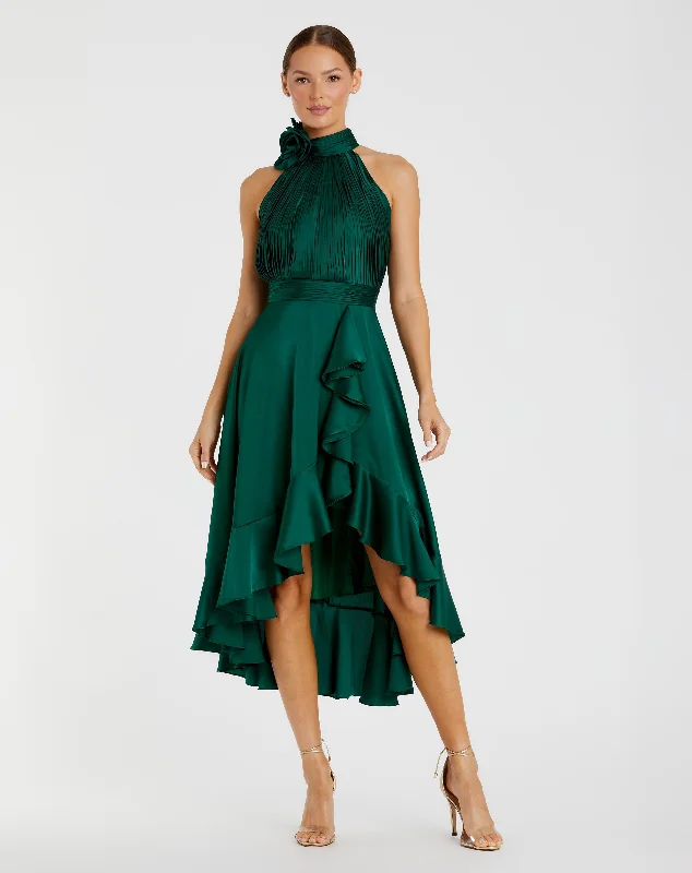Halter Neck Flower Detail Ruffled Midi Dress Cozy A-Line Midi Dress