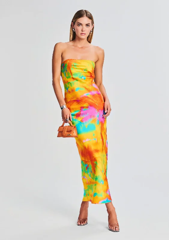 Cerith Silk Strapless Midi Dress Cozy Tie-Dye Midi Dress