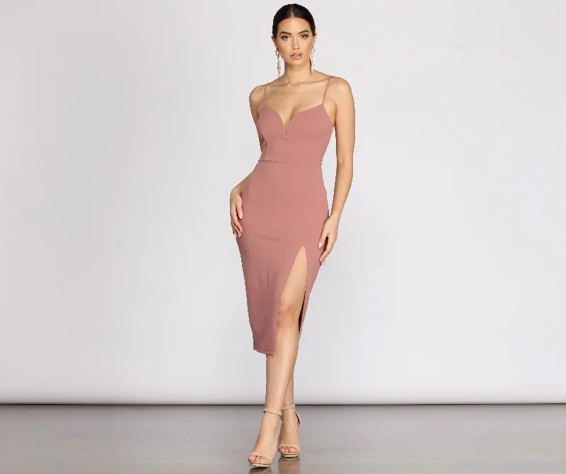 Candace Crepe Stylish Midi Dress Elegant Satin Midi Dress