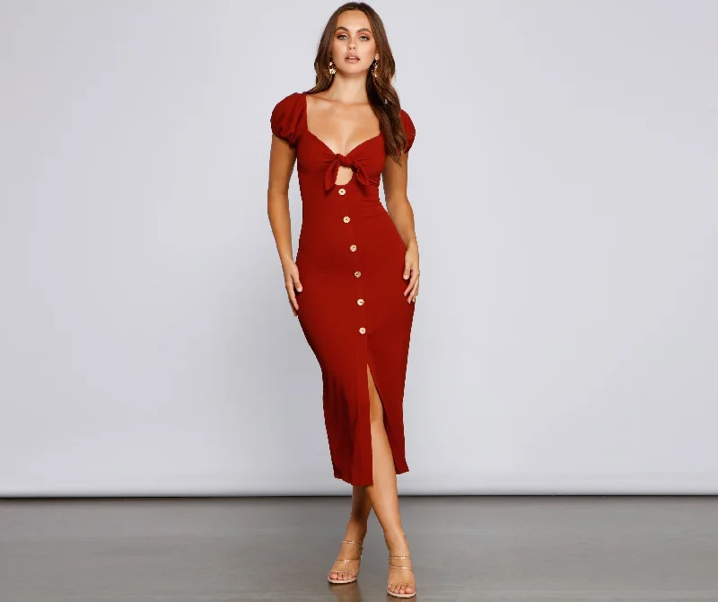 Button Up Stylish Chic Midi Dress Fashionable Shift Midi Dress