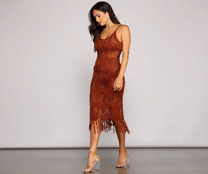 Boho-Chic Crochet Stylish Midi Dress Trendy Ruched Side Midi Dress