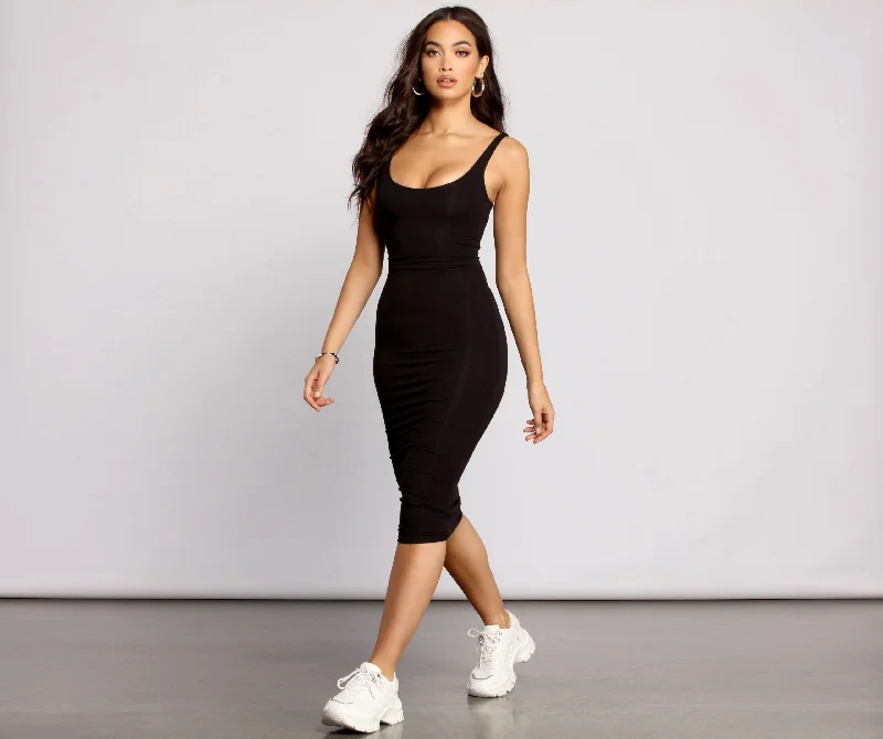 Slay Every Day Basic Graceful Scoop Neck Midi Dress Elegant Floral Midi Dress