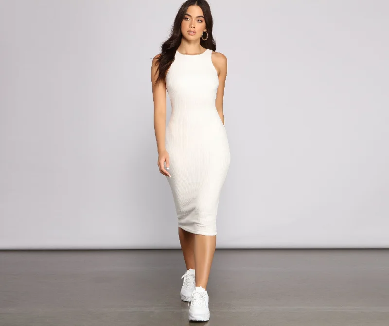 Brushed Knit Sleeveless Charming Crew Neck Midi Dress Stylish Cold Shoulder Midi Dress Brushed Knit Sleeveless Charming Crew Neck Midi Dress Stylish Cold Shoulder Midi Dress