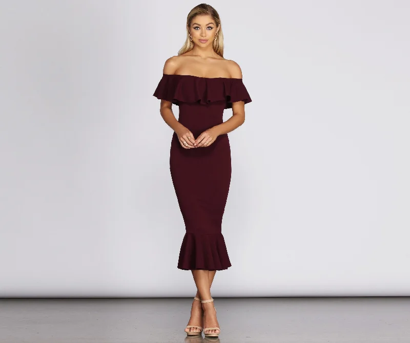 Ready And Stylish Ruffled Midi Dress Fashionable A-Line Midi Dress
