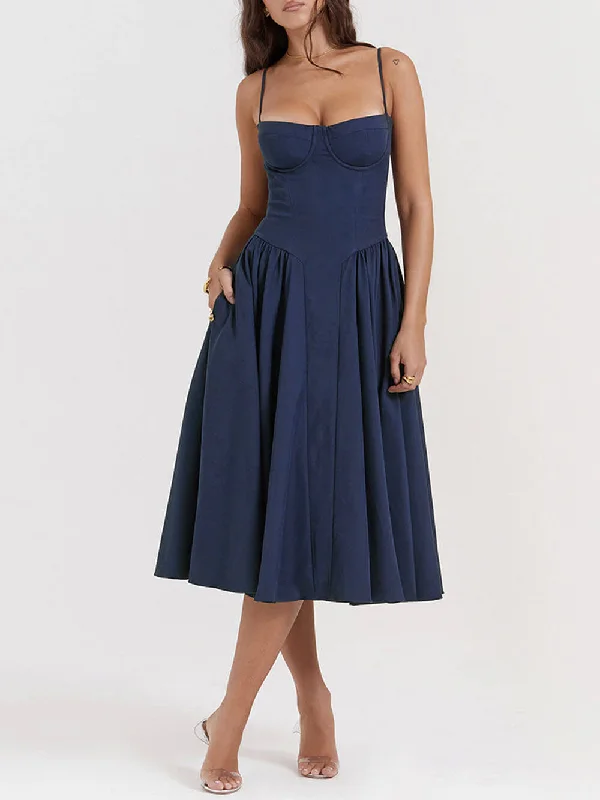 V-Neck Strapless Stylish Midi Dress Elegant Lace Trim Midi Dress