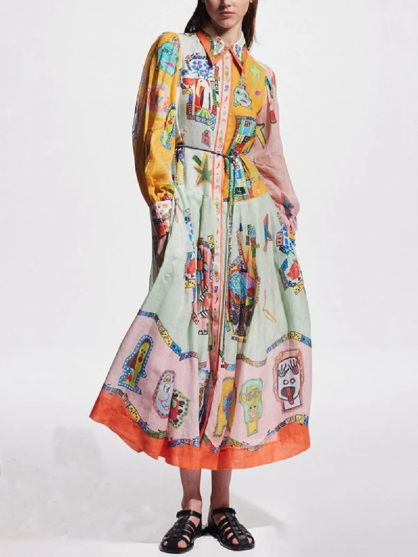 Unique Print Colorblock Balloon Graceful Sleeve Belt Shirt Midi Dress Trendy Shift Midi Dress Unique Print Colorblock Balloon Graceful Sleeve Belt Shirt Midi Dress Trendy Shift Midi Dress