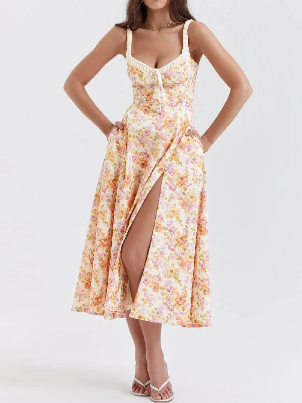 Suspender Patchwork Printed Charming Lace-Up Midi Dress Fashionable High-Neck Midi Dress Suspender Patchwork Printed Charming Lace-Up Midi Dress Fashionable High-Neck Midi Dress