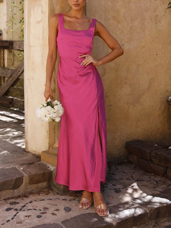 Summer Halter Satin Charming Bridesmaid Prom Midi Dresses Fashionable High-Low Midi Dress Summer Halter Satin Charming Bridesmaid Prom Midi Dresses Fashionable High-Low Midi Dress