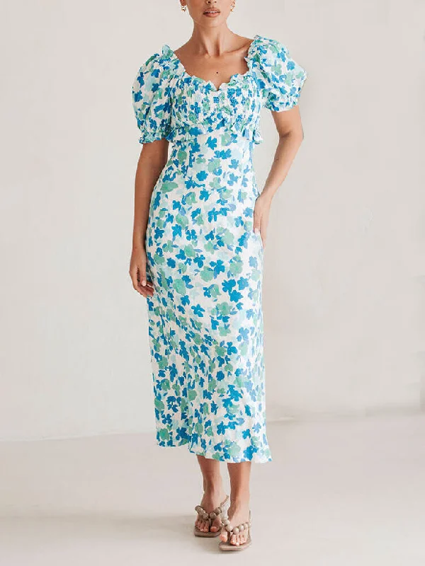 Summer Fresh Floral Charming Off-Shoulder Midi Dress Stylish Wraparound Midi Dress