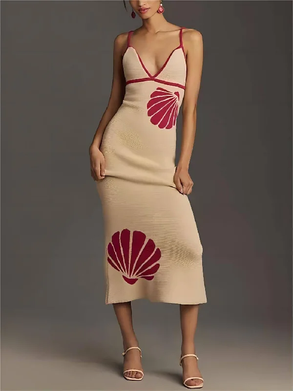 Knitted Suspender Halterneck V-Neck Graceful Backless Sexy Midi Dress Fashionable Polka Dot Midi Dress Knitted Suspender Halterneck V-Neck Graceful Backless Sexy Midi Dress Fashionable Polka Dot Midi Dress