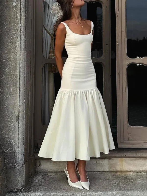 Graceful Square Neck Wide Graceful Strap Drop Waist Midi Dress Stylish Vintage Midi Dress Graceful Square Neck Wide Graceful Strap Drop Waist Midi Dress Stylish Vintage Midi Dress