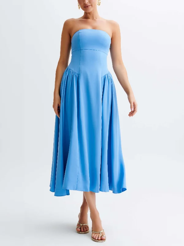 Tube Top Stylish Pleated Midi Dress Fashionable Shift Midi Dress
