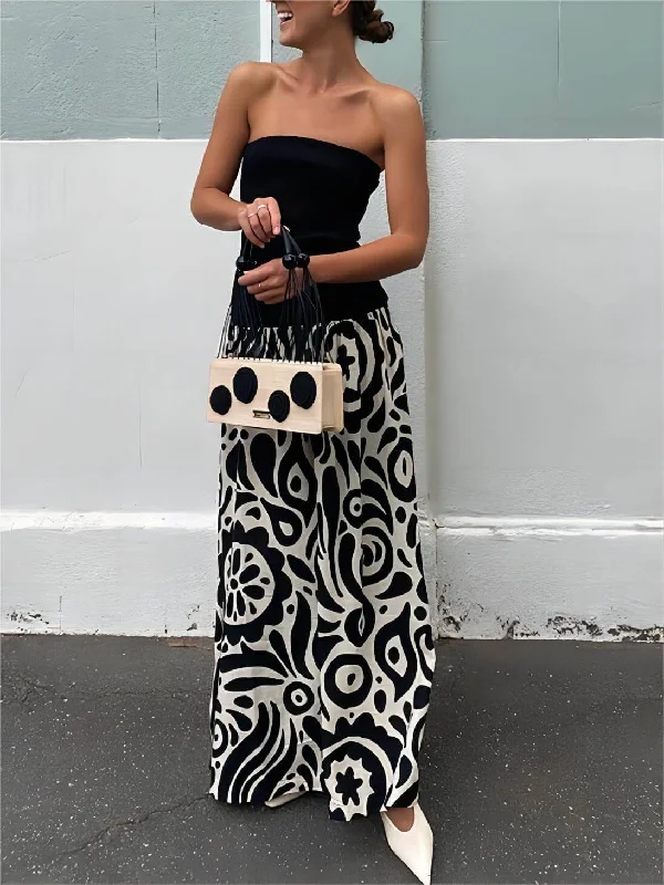 Strapless Floral Stylish Print Midi Dress Chic Floral Print Midi Dress
