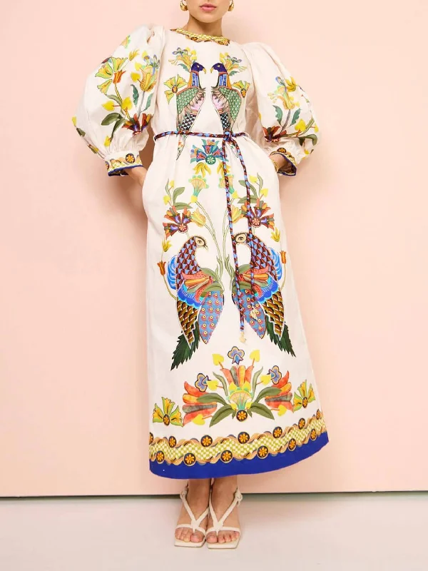 Exquisite And Fun Printed Puff Trendy Sleeves Loose Casual Midi Dress Elegant Floral Midi Dress Exquisite And Fun Printed Puff Trendy Sleeves Loose Casual Midi Dress Elegant Floral Midi Dress