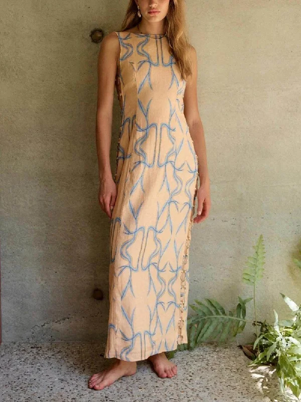 Signature Printed Hoop-Embellished Charming Sleeveless Midi Dress Stylish Cold Shoulder Midi Dress Signature Printed Hoop-Embellished Charming Sleeveless Midi Dress Stylish Cold Shoulder Midi Dress