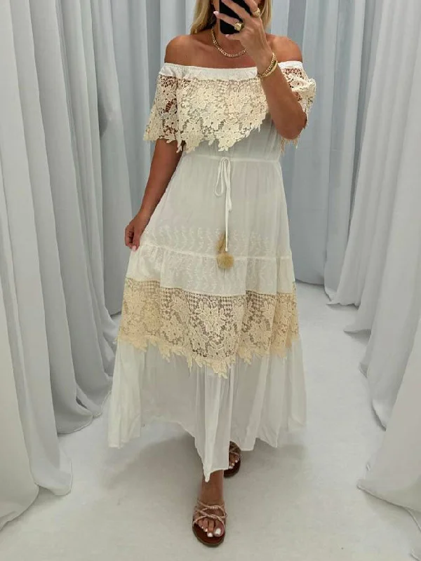 Sexy Bohemian Lace Charming One-Shoulder Midi Dress Comfortable Adjustable Strap Midi Dress Sexy Bohemian Lace Charming One-Shoulder Midi Dress Comfortable Adjustable Strap Midi Dress
