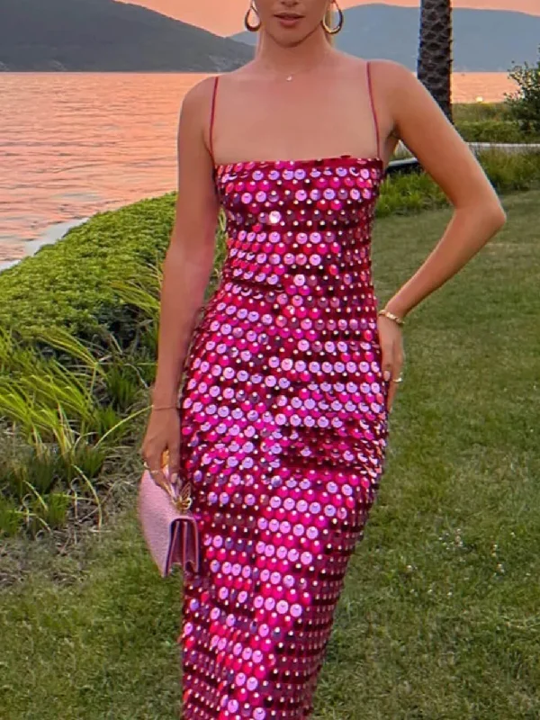 Sequin Versatile Stylish Irregular Midi Dress Stylish Midi Dress with Cuffs