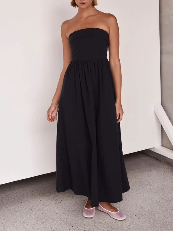 Resort Style Tulare Charming Strapless Midi Dress Stylish Pleated Skirt Midi Dress