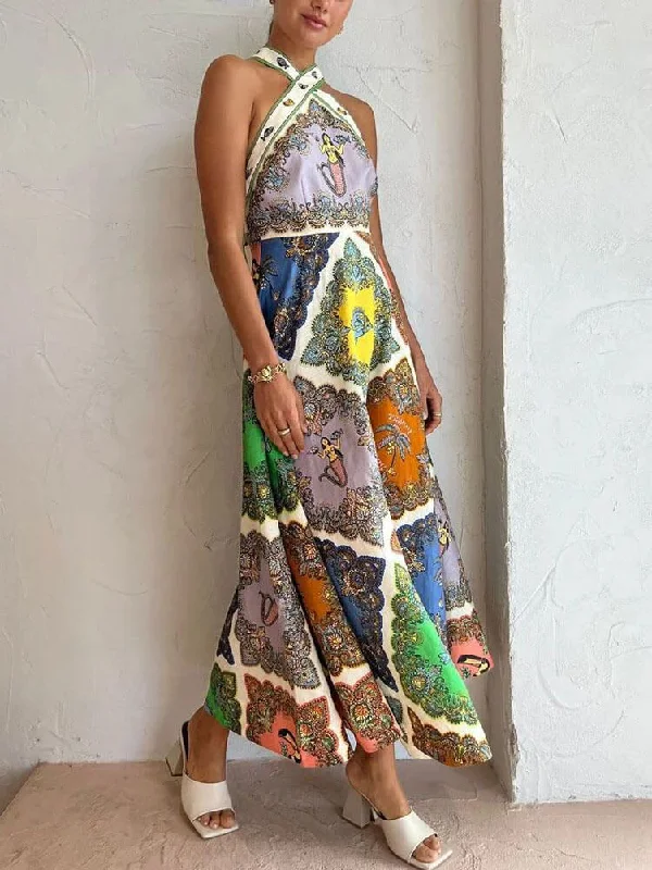 Paisley Satin Stylish Floral Midi Dress Stylish Off-Shoulder Ruffle Dress