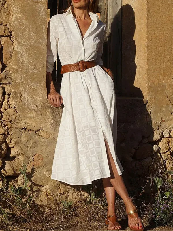 Check Print Belt Button Graceful Pocket Long Sleeve Midi Dress Fashionable High-Neck Midi Dress Check Print Belt Button Graceful Pocket Long Sleeve Midi Dress Fashionable High-Neck Midi Dress